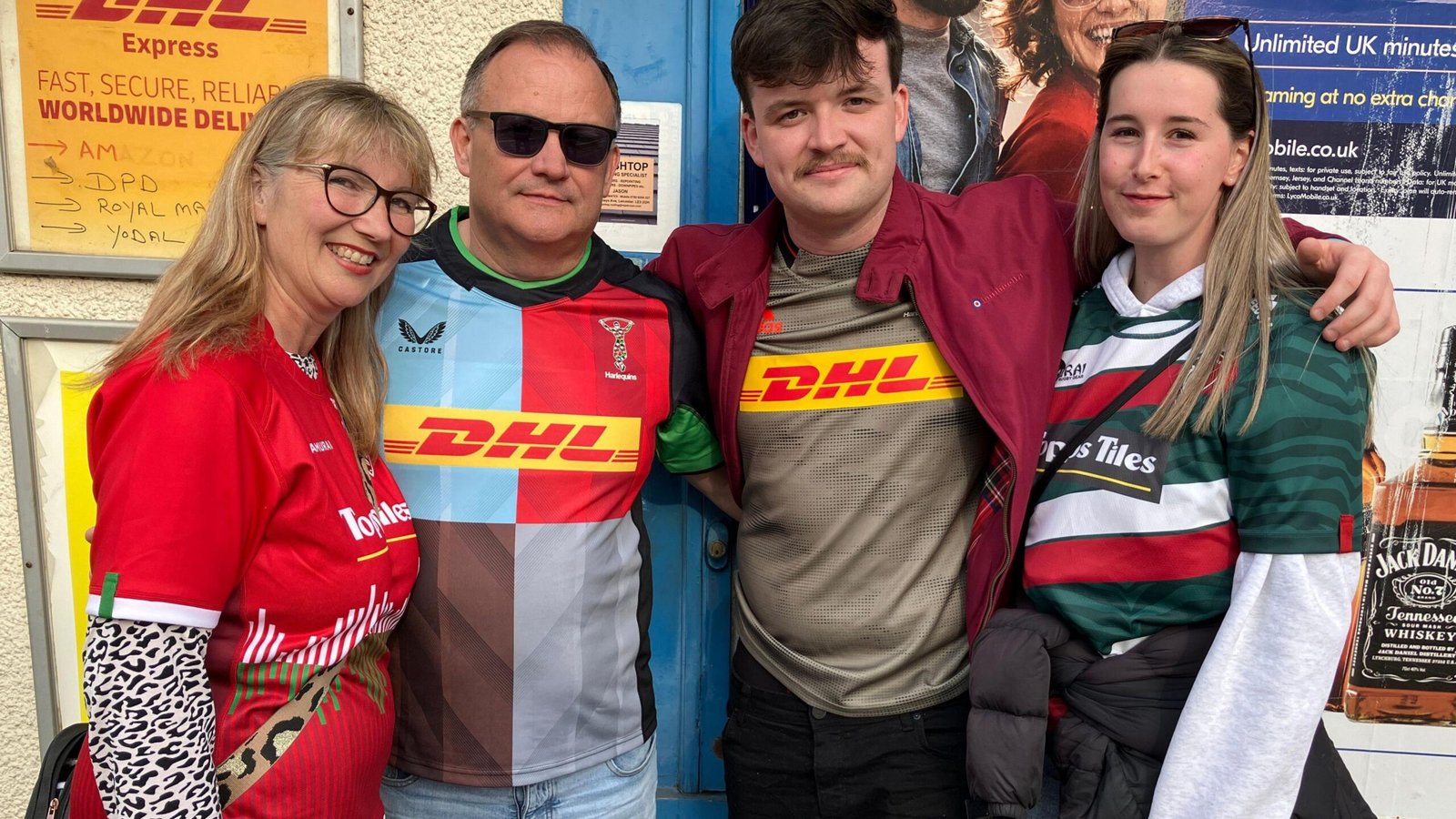 Harlequins and Leicester fans pose for a portrait