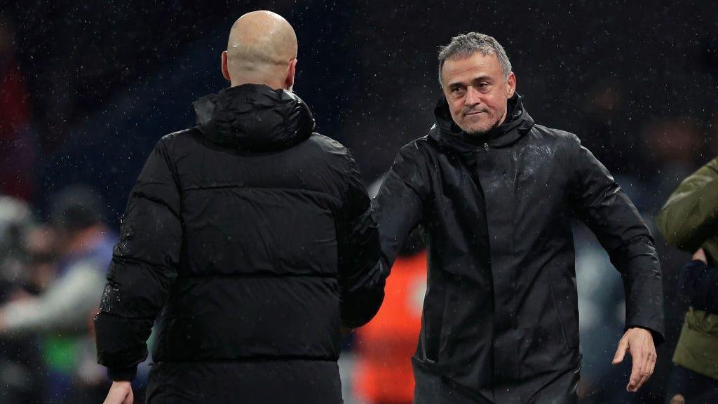 Luis Enrique shakes Pep Guardiola's hand