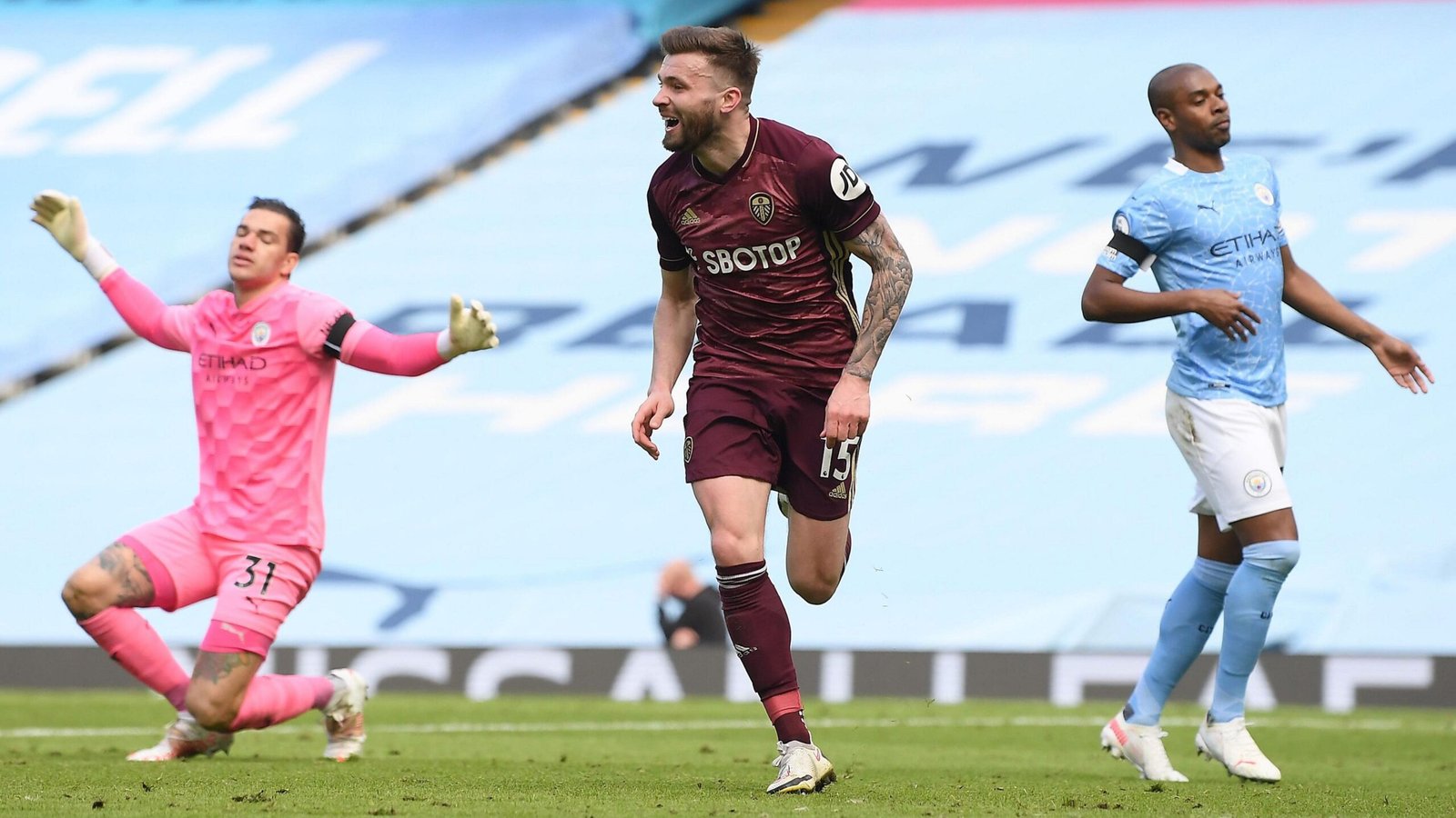 Stuart Dallas scores against Manchester City